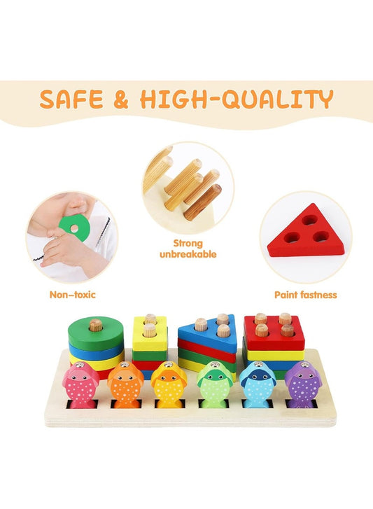 Children Wooden Fishing Set With Two In One Montessori Shape Cognitive Matching Hand Eye Coordination Puzzle Toy