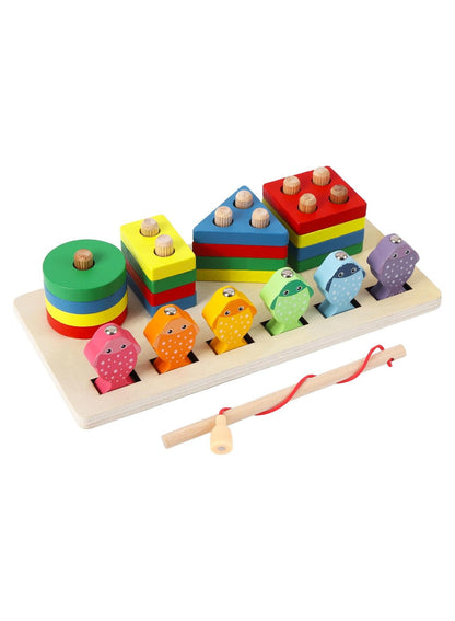 Children Wooden Fishing Set With Two In One Montessori Shape Cognitive Matching Hand Eye Coordination Puzzle Toy
