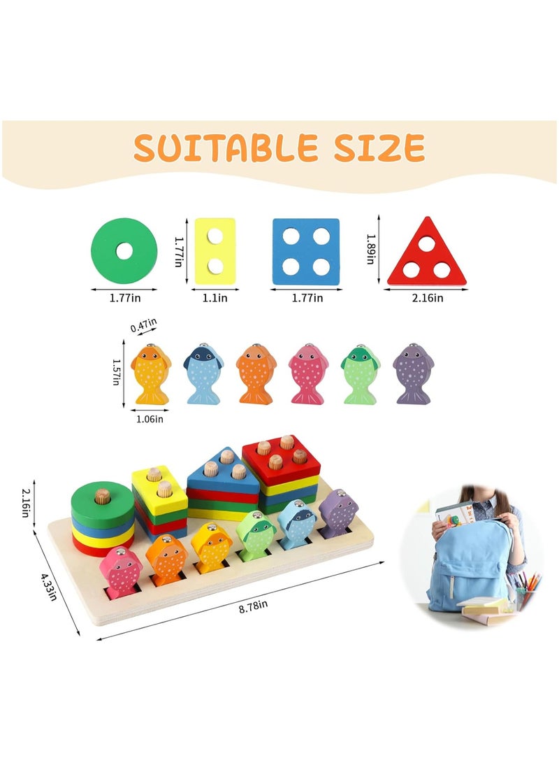 Children Wooden Fishing Set With Two In One Montessori Shape Cognitive Matching Hand Eye Coordination Puzzle Toy